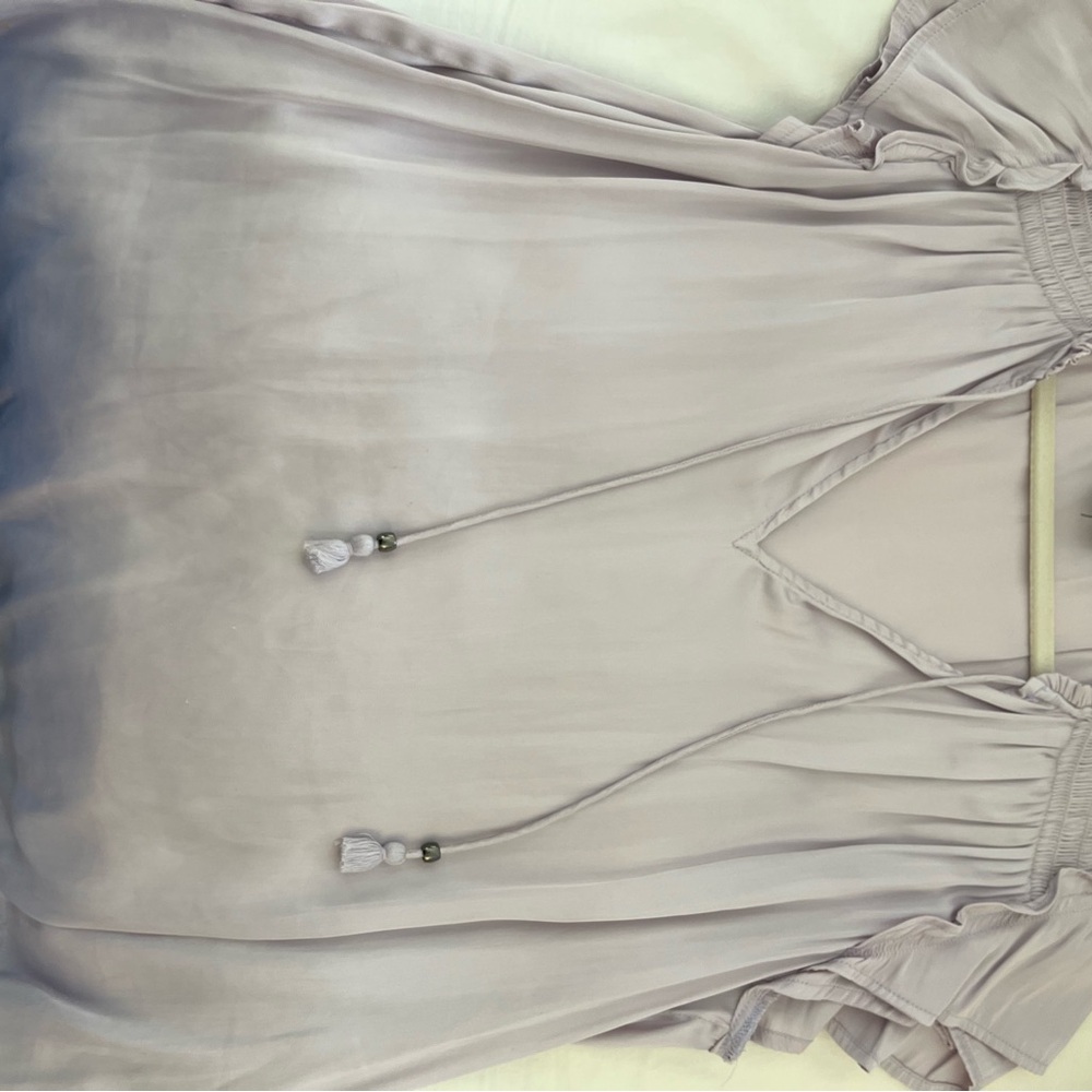 Elegant Lilac Paige short sleeve blouse with Tassel Details